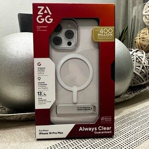 ZAGG Always Clear Case for iPhone 16 Pro Max with kickstand - White/Clear